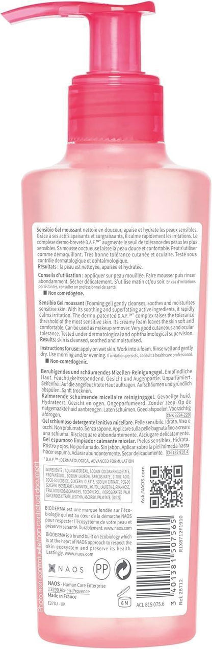 Bioderma Sensibio: Gentle Facial Cleansing Gel for Sensitive Skin - Hypoallergenic, Makeup Remover, D.A.F Complex - Soothing &amp; Protective, 6.76 fl oz