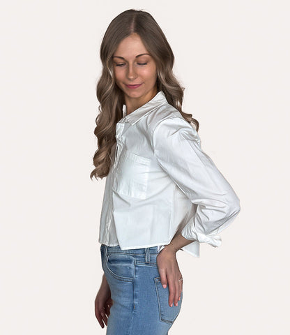 Long Sleeve Cropped Button Down - White