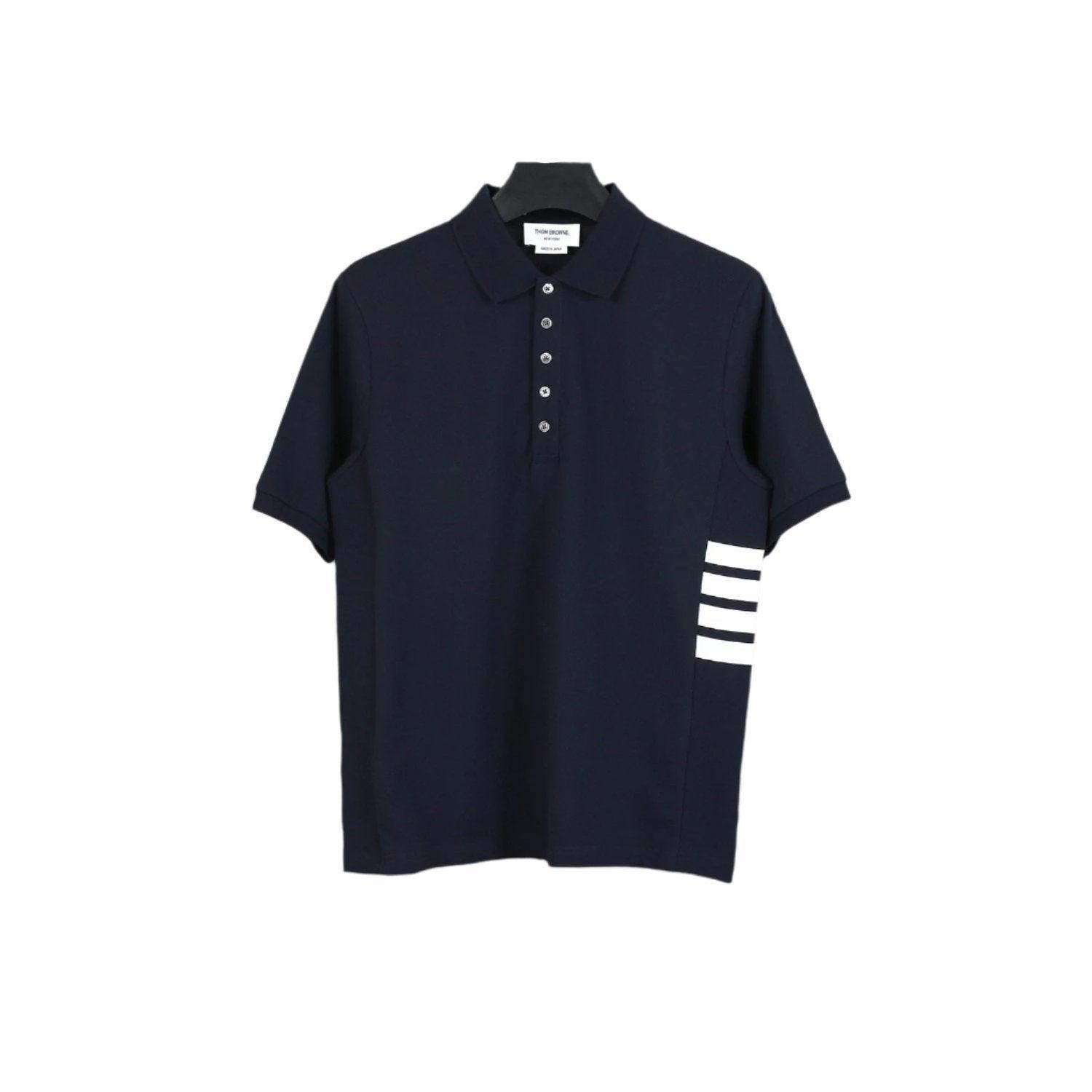 Thom Browne Navy Blue T-Shirt with Collar