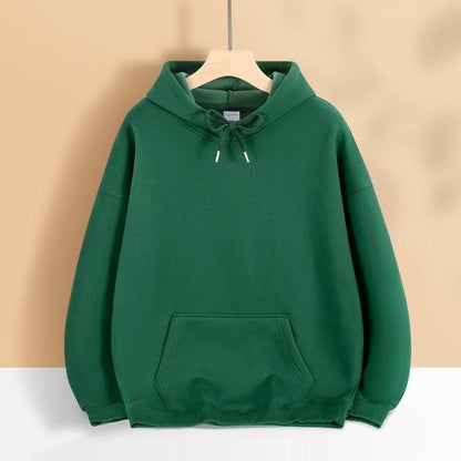 Mens Womens Drop Shoulder Hoodie Casual Fleece Lined Solid Color Sweatshirt
