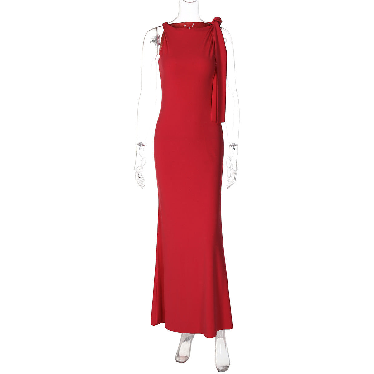 Elegant Sleeveless A-Line Dress with Shoulder Ribbon