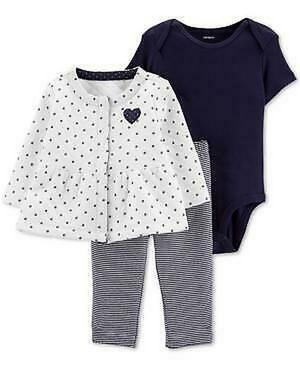 Carters Baby Girls 3-Pc.Bodysuit &amp; Pants Set, Size Newborn