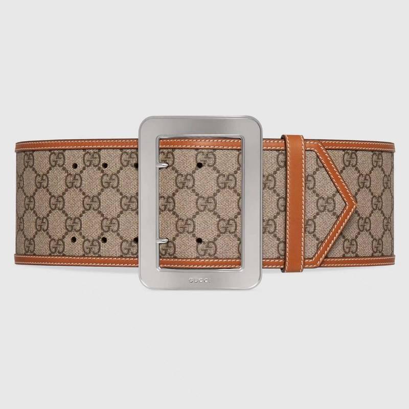 GUCCI Embellished coated-canvas and leather Women belt &