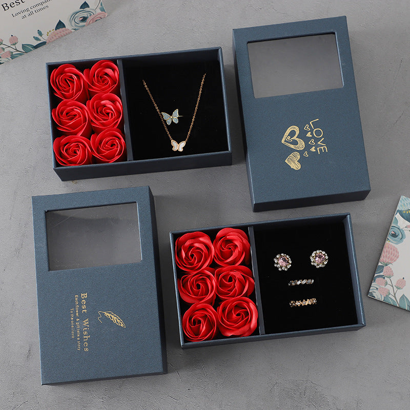 Rose Themed Jewelry Gift Box with Card
