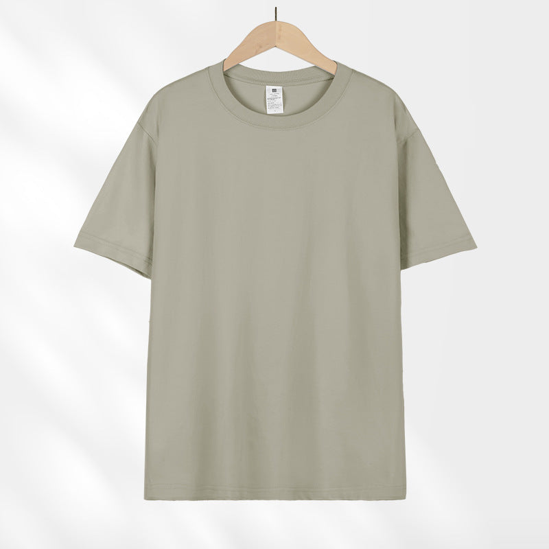 All-Match Crewneck Shoulder Top Solid Color Half-Sleeve