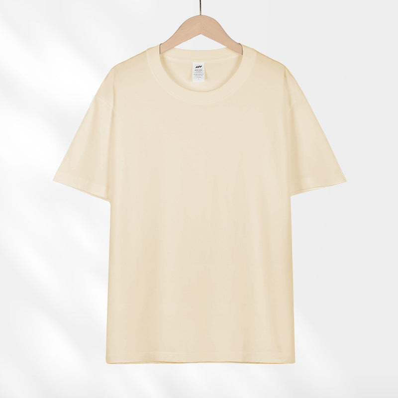 All-Match Crewneck Shoulder Top Solid Color Half-Sleeve