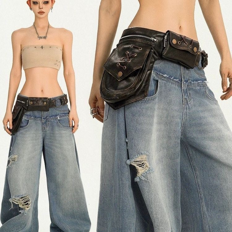 Motorcycle leather waist bag
