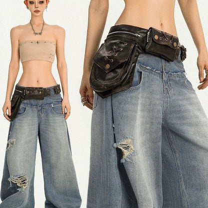 Motorcycle leather waist bag