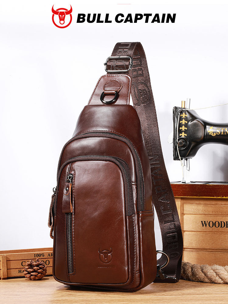 Mens Genuine Leather Crossbody Chest Bag