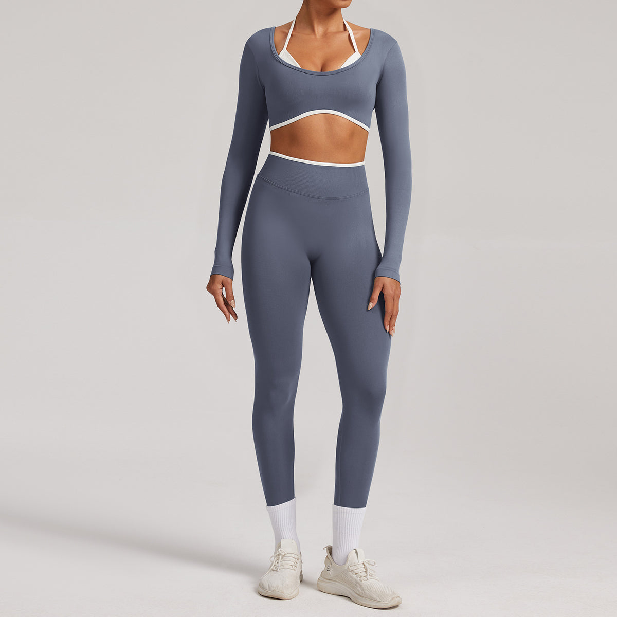 Seamless White Hemmed Yoga Suit for Women