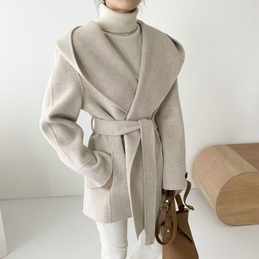Womens Hooded Woolen Cloak Jacket