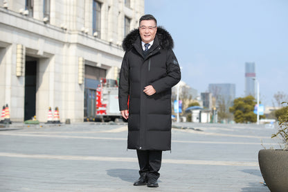 Mens Long Down Jacket with Fur Collar Options