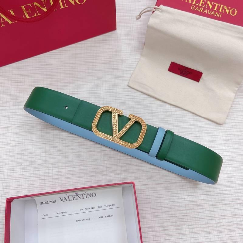 Valentino V logo Hammered Buckle Reversible Wide Signature Belt &
