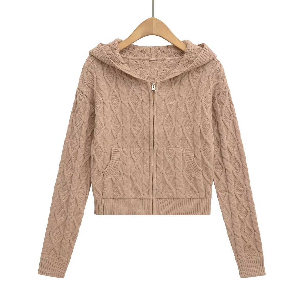 Zip-up hoodie knitted long sleeves