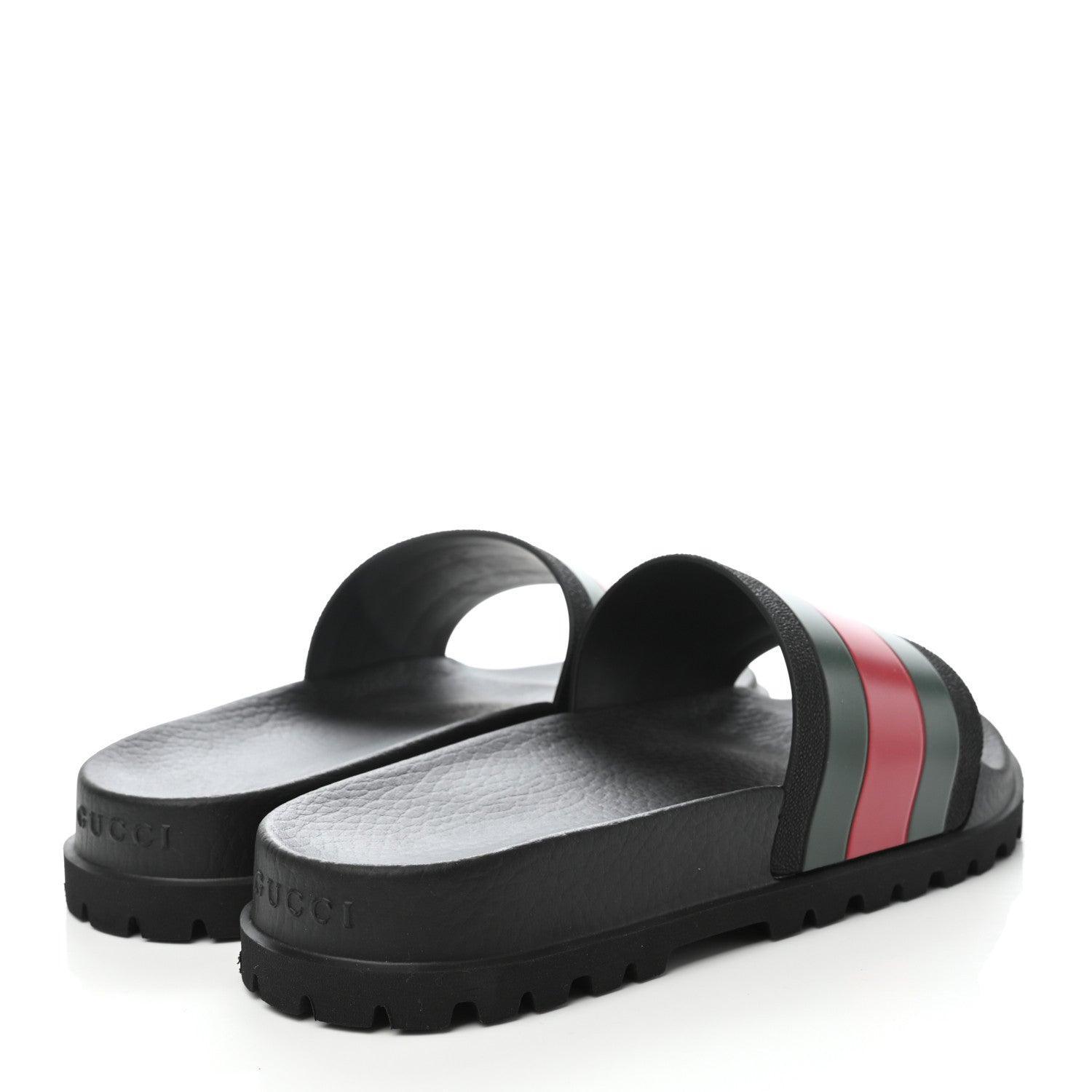 Gucci Rubber Web Slides - Black Green Red Lug Sole Sandals
