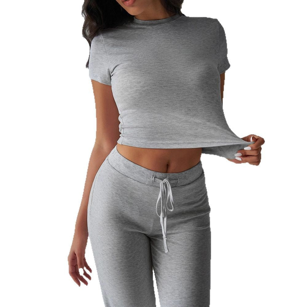 Womens Casual Short Sleeve Pants Suit