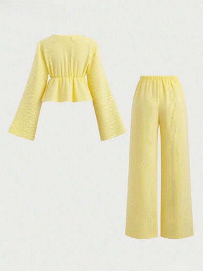 Striped Casual Two-Piece Suit Long Sleeve Loose Fit