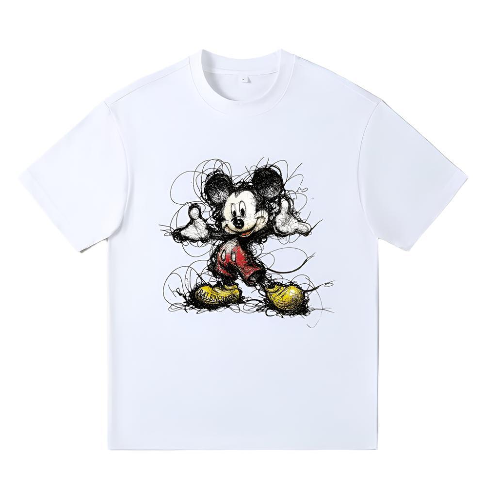 Balenciaga White Mickey Mouse T-Shirt Without Collar