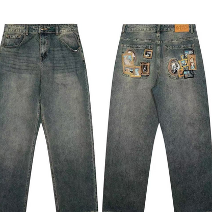 Casual Long Pants Plum Blossom Embroidery