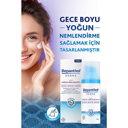 Bepanthol Derma Intense Moisturizing Night Face Cream - Repair &amp; Soothe Dry Skin Overnight with Natural Oils for Facial Dryness Relief