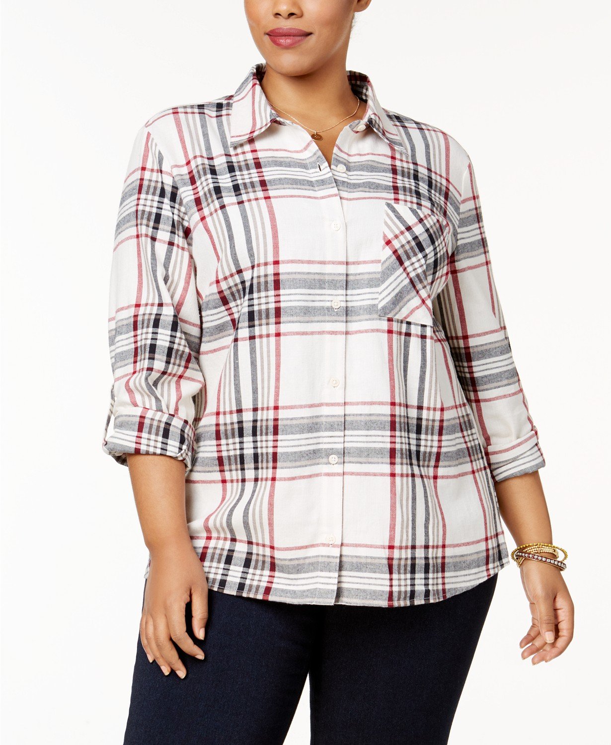 Style &amp; Co. Womens Plaid Collar Utility Button-Down Top Shirt