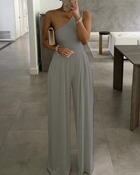 Wie Web-Prominente: schlichter, sexy, asymmetrischer One-Shoulder-Overall, bequem