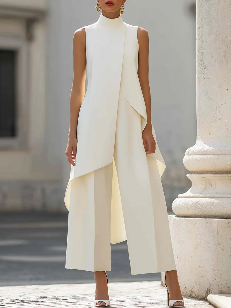 Sleeveless layered wide-leg pants