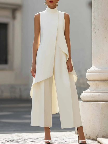 Sleeveless layered wide-leg pants