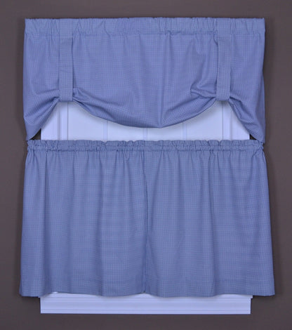Logan Gingham Check Print Tie-Up Valance Window Curtain, 60x24 Blue