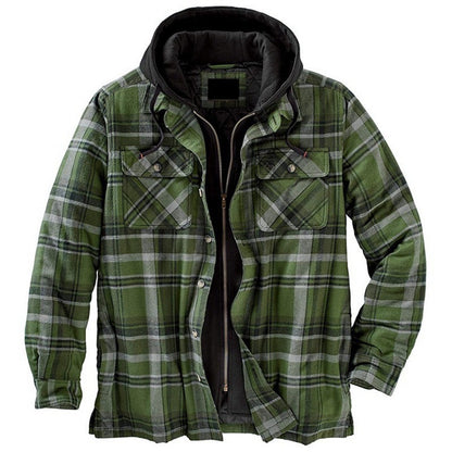 Thickened Cotton Plaid Long Sleeve Hooded Jacket