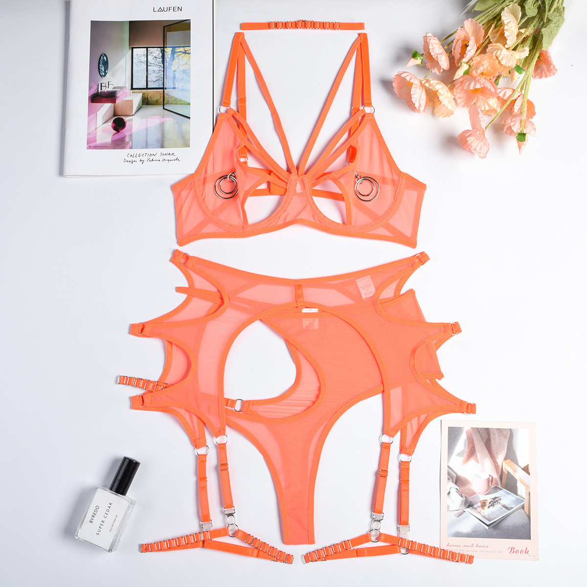Openwork steel ring sexy one-piece dress