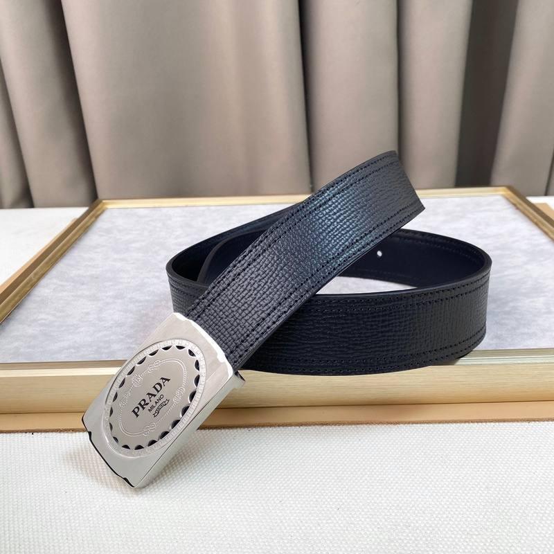 Prada Leather Belt Brushed Silver Buckle &