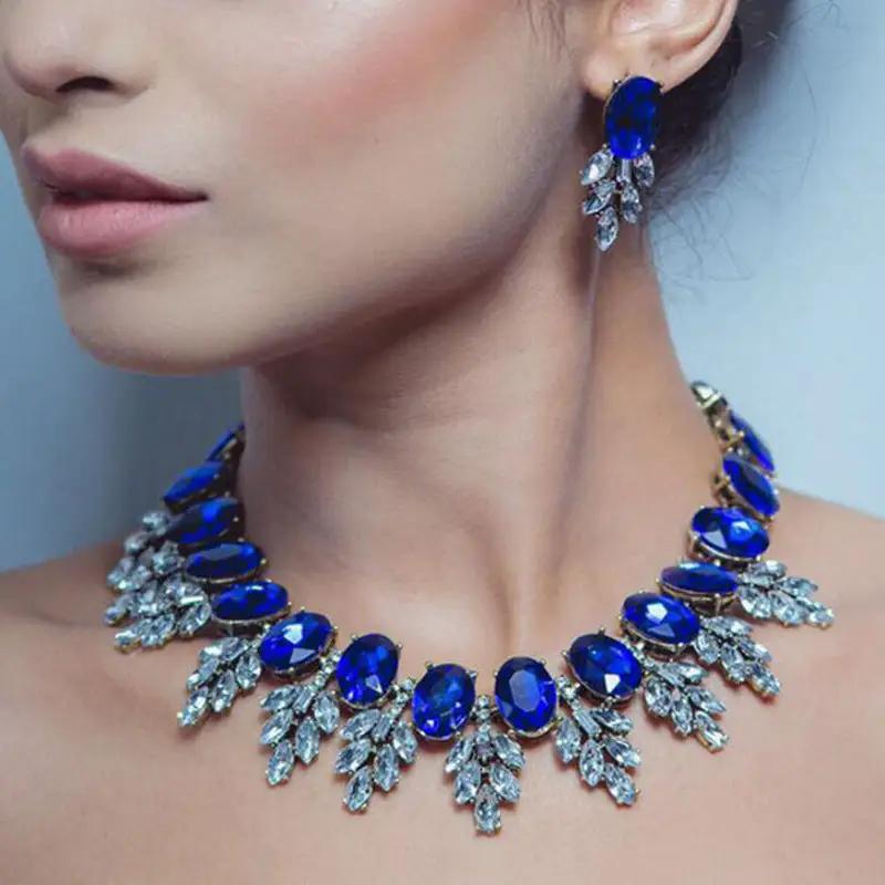 Accessories Handmade Exaggerated Colorful Crystal Necklace Earrings Suite by Wanita Store