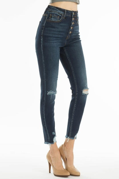 High Rise 5 Button Distressed Knee