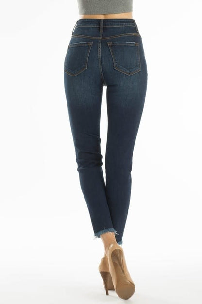 High Rise 5 Button Distressed Knee
