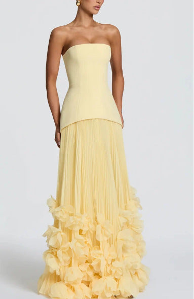 Elegant Long Evening Dress with Petal Details