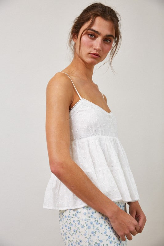 Eyelet Lace Trim Cami Top