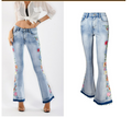 Flared Jeans Women Heavy Industry 3D Embroidery Women Jeans Trousers Bell Bottom Pants Women Clothing