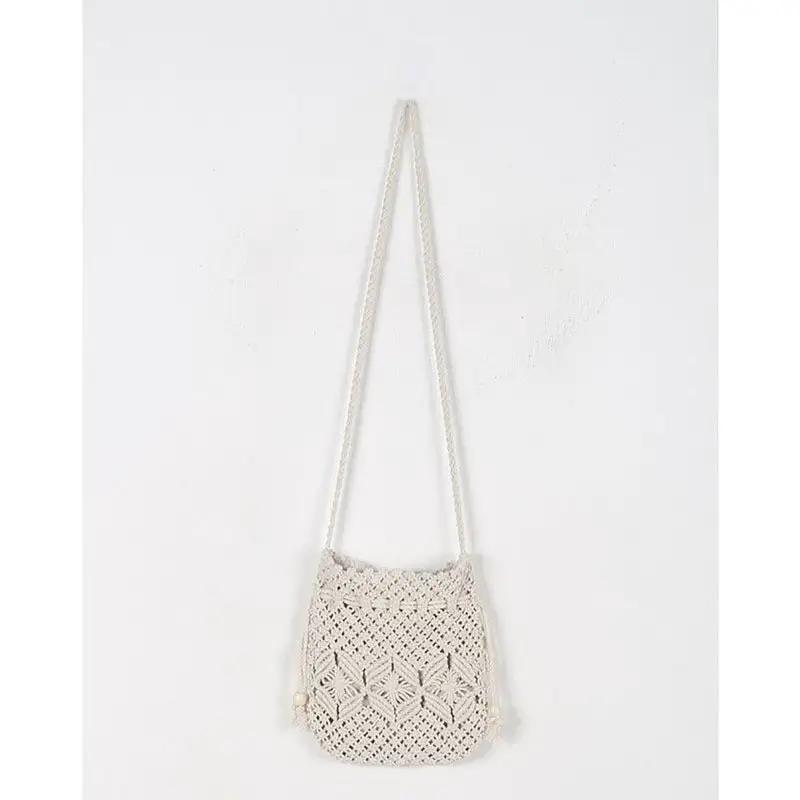 Woven Bag Women Crossbody Bag Cotton Thread Straw Bag Shoulder Handmade Bag Drawstring Woven Bag Beach Bag by Wanita Store