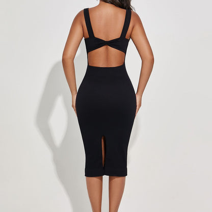 Square Neck Bodycon Mid-Length Dress