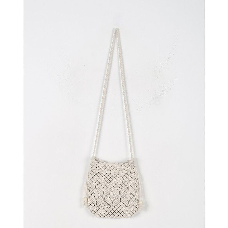 Gewebte Tasche Damen Umhängetasche Baumwollfaden Strohtasche Schulter Handgemachte Tasche Kordelzug Gewebte Tasche Strandtasche
