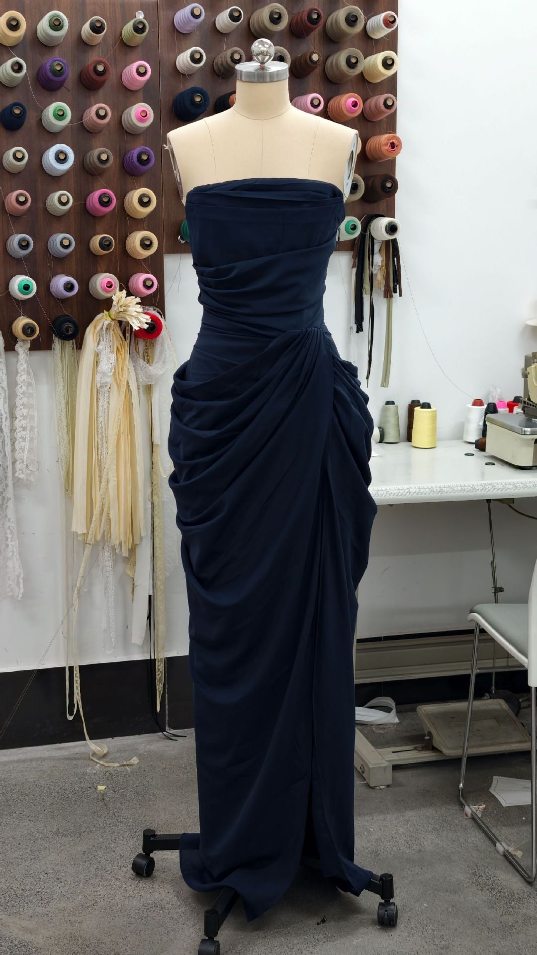 Sexy Slit Ruched Waist Strapless Long Dress