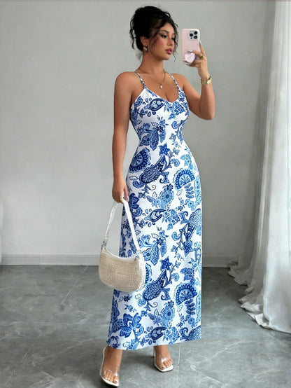 Floral V-Neck Strappy Slip Dress