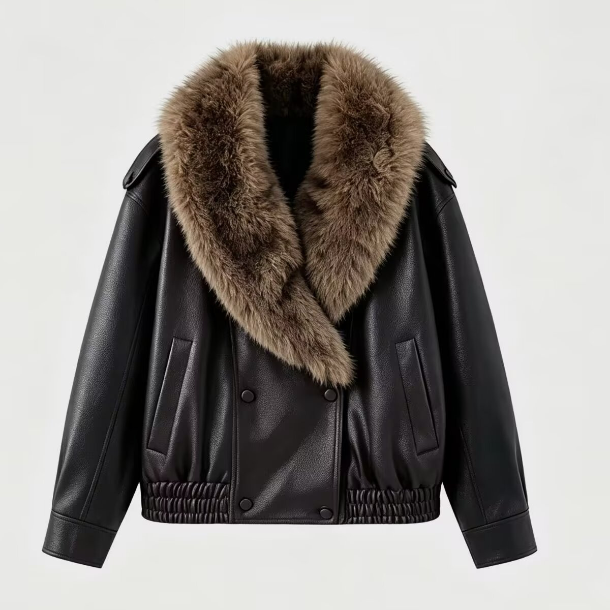 Detachable Fur Collar Faux Leather Jacket
