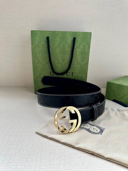 GUCCI Embellished coated-canvas and leather belt &