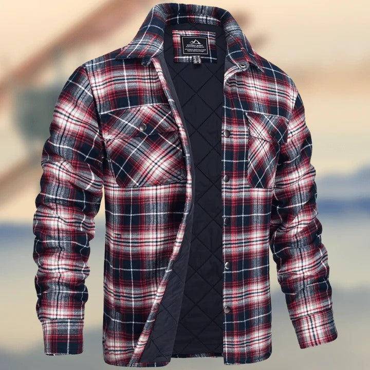Men Plaid Thickened Cotton Hooded Jacket Coat