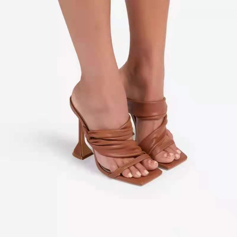Womens High Heel Slippers Square Toe