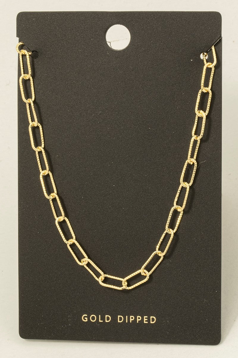 Gold Dipped Dainty Textured Oval Chain Necklace