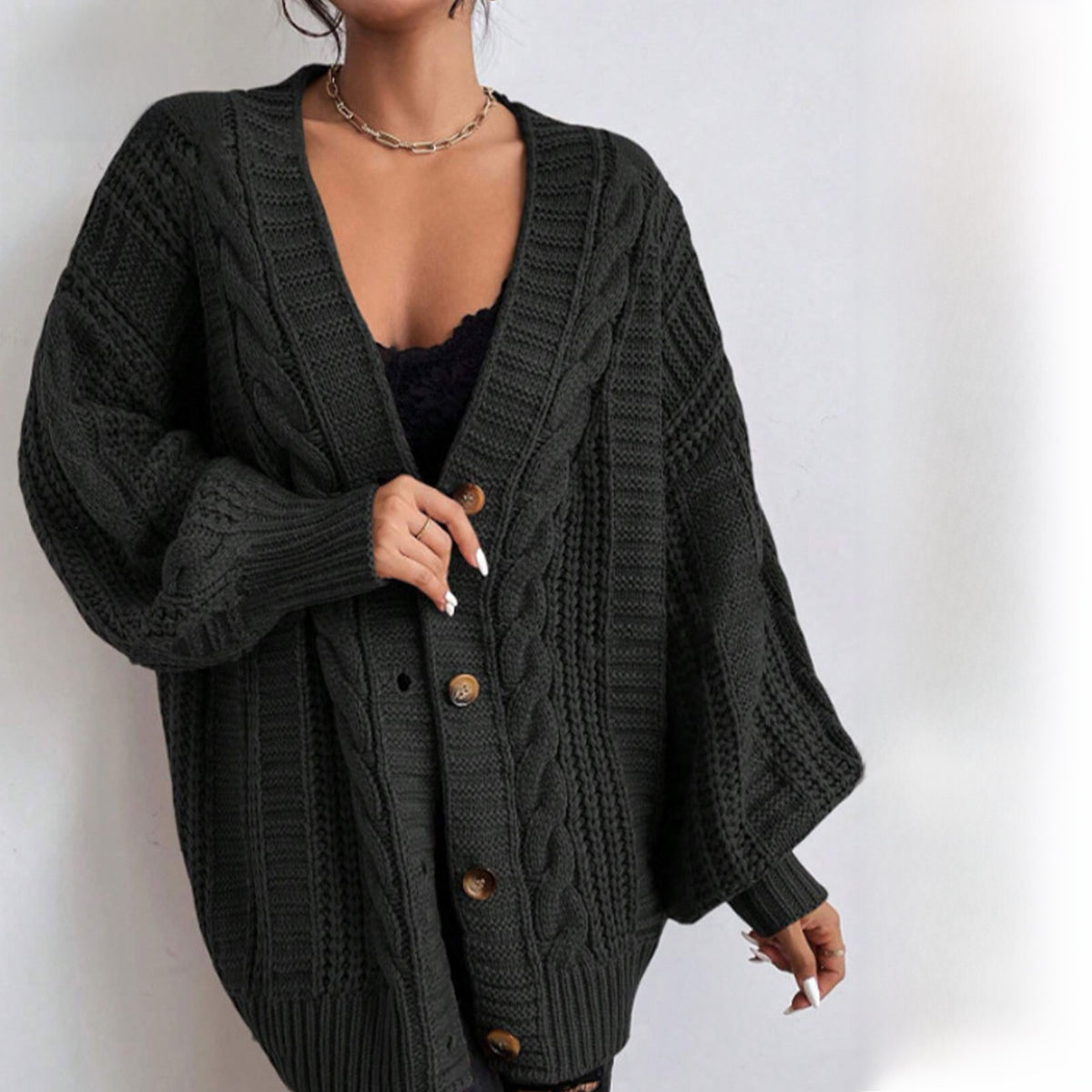 Womens Retro V-Neck Knit Cardigan