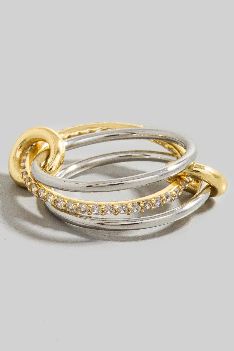 Gold Dipped Two Tone Layered Pave Band Rings Set